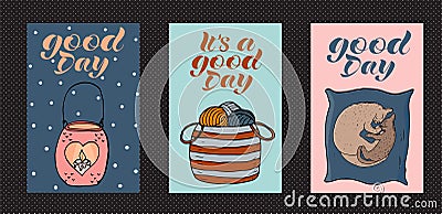 Cosy and cute vector set of cards. Vector Illustration